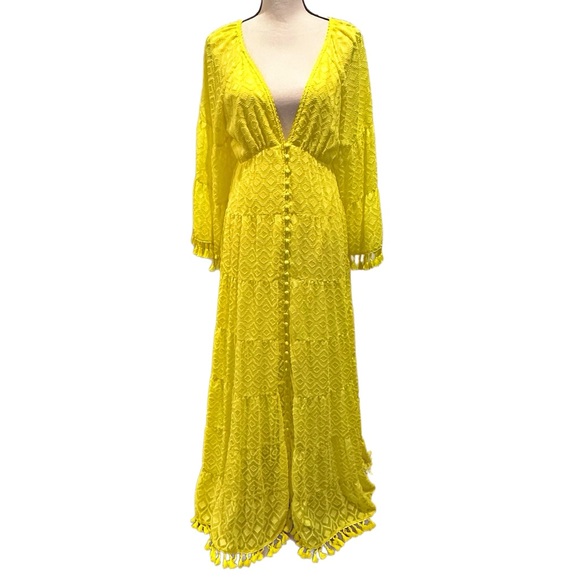 Alice + Olivia Alexandria Long Sleeve Tassel Trim Maxi Dress - Picture 3 of 6
